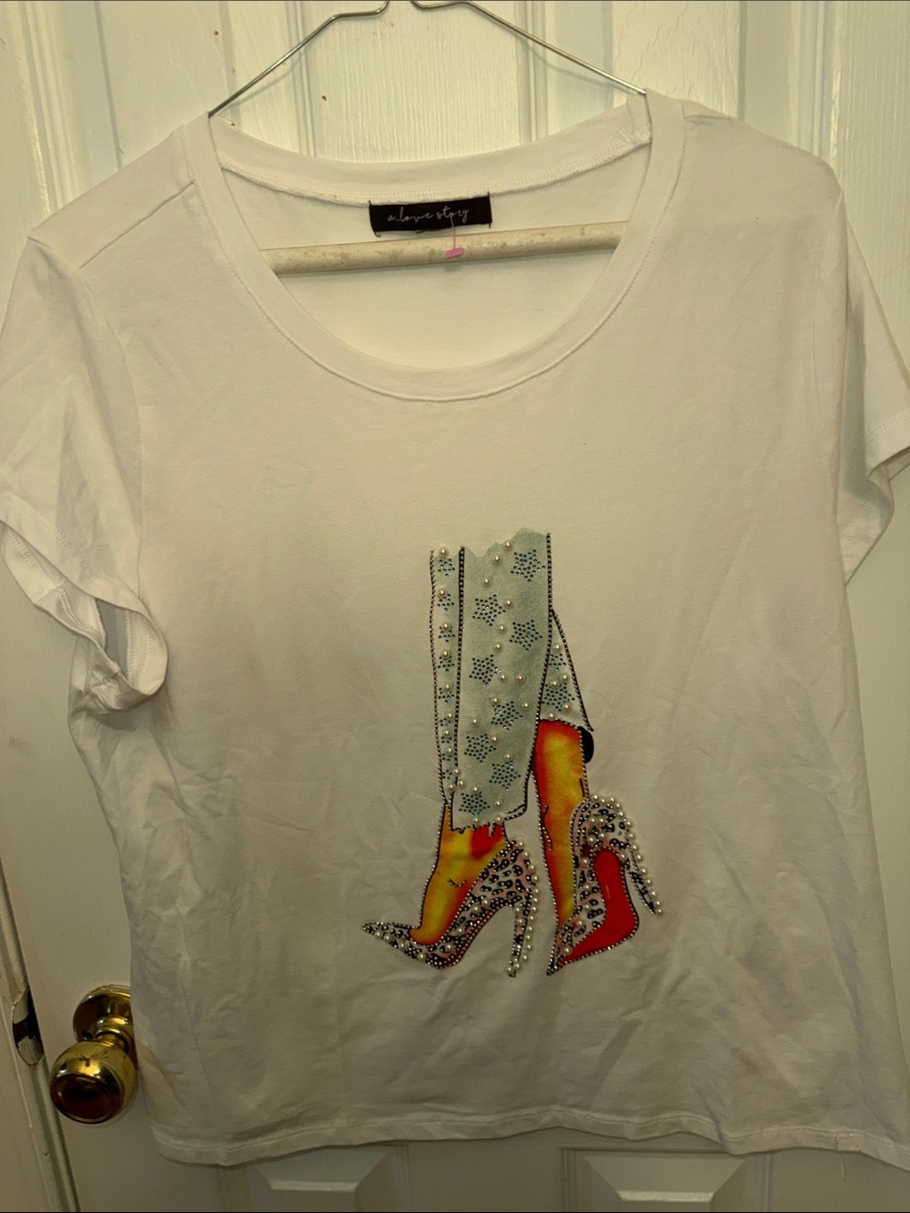 White Embellished Graphic Tee by Always For You